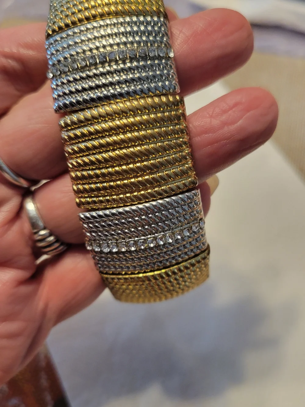 Two-Tone Gold and Silver Stretch Bracelet - Women Jewelry